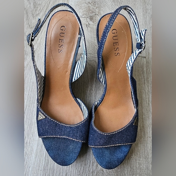 Guess Denim Slingback Wedge Sandals – Size 8M - Picture 8 of 12